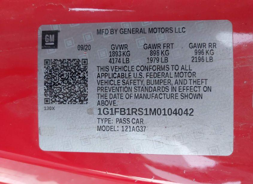 Photo 9 of 2021 Chevrolet Camaro RWD 1LT (VIN 1G1FB1RS1M0104042)