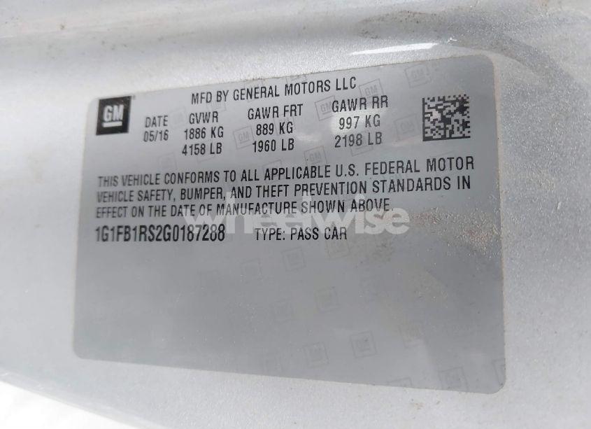 Photo 9 of 2016 Chevrolet Camaro 1LT (VIN 1G1FB1RS2G0187288)