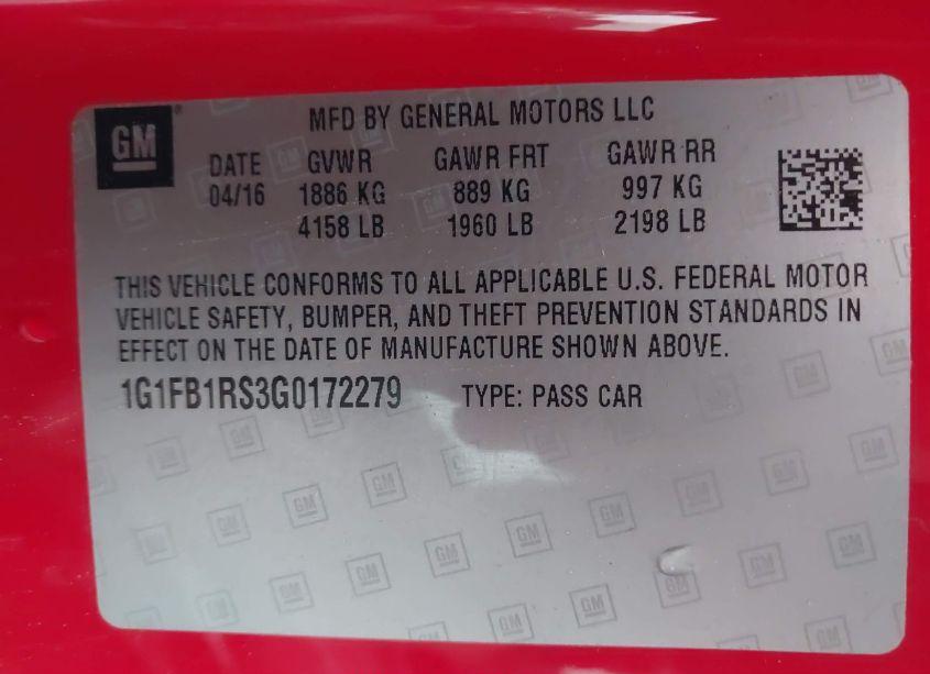 Photo 9 of 2016 Chevrolet Camaro 1LT (VIN 1G1FB1RS3G0172279)