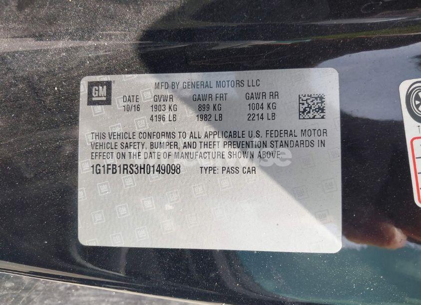 Photo 9 of 2017 Chevrolet Camaro 1LT (VIN 1G1FB1RS3H0149098)