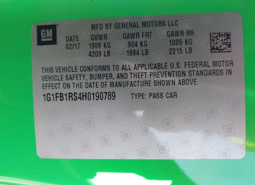 Photo 9 of 2017 Chevrolet Camaro 1LT (VIN 1G1FB1RS4H0190789)