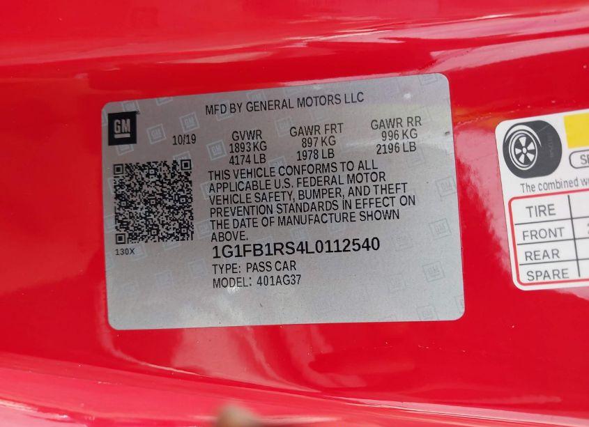 Photo 9 of 2020 Chevrolet Camaro RWD 1LT (VIN 1G1FB1RS4L0112540)