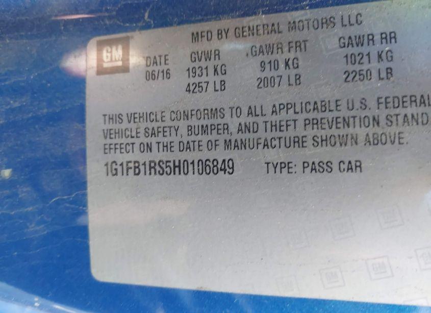 Photo 9 of 2017 Chevrolet Camaro 1LT (VIN 1G1FB1RS5H0106849)