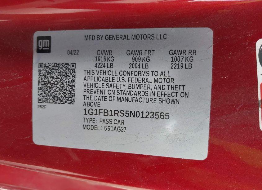 Photo 9 of 2022 Chevrolet Camaro RWD 1LT (VIN 1G1FB1RS5N0123565)