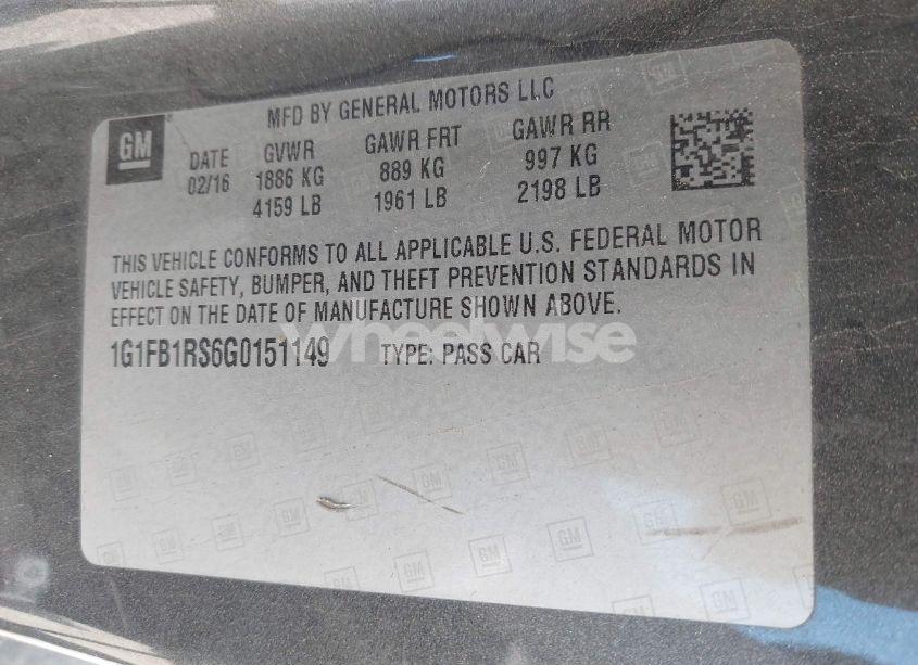 Photo 9 of 2016 Chevrolet Camaro 1LT (VIN 1G1FB1RS6G0151149)