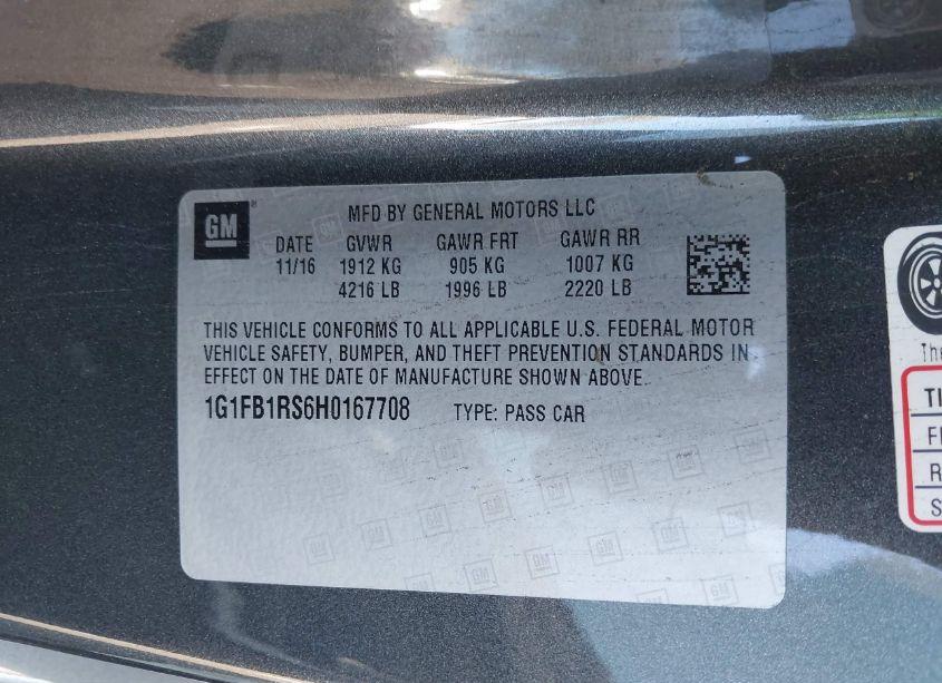 Photo 9 of 2017 Chevrolet Camaro 1LT (VIN 1G1FB1RS6H0167708)