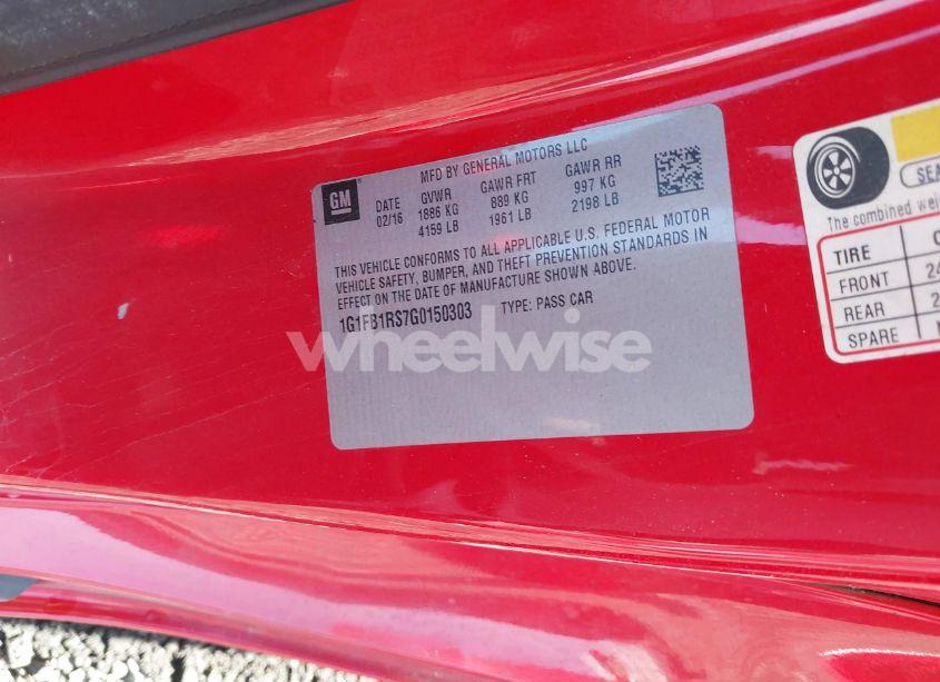 Photo 9 of 2016 Chevrolet Camaro 1LT (VIN 1G1FB1RS7G0150303)