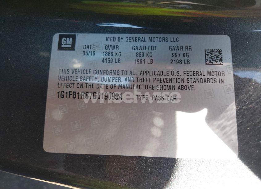 Photo 9 of 2016 Chevrolet Camaro 1LT (VIN 1G1FB1RS7G0190994)