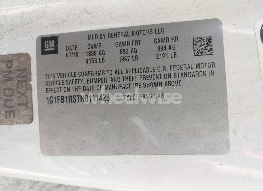 Photo 9 of 2017 Chevrolet Camaro 1LT (VIN 1G1FB1RS7H0111423)