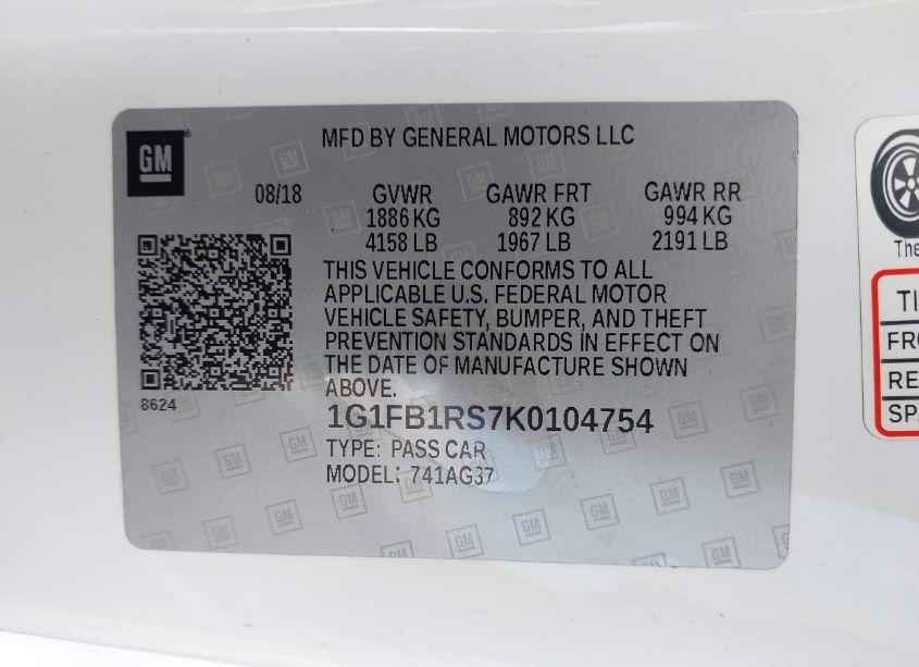 Photo 9 of 2019 Chevrolet Camaro 1LT (VIN 1G1FB1RS7K0104754)