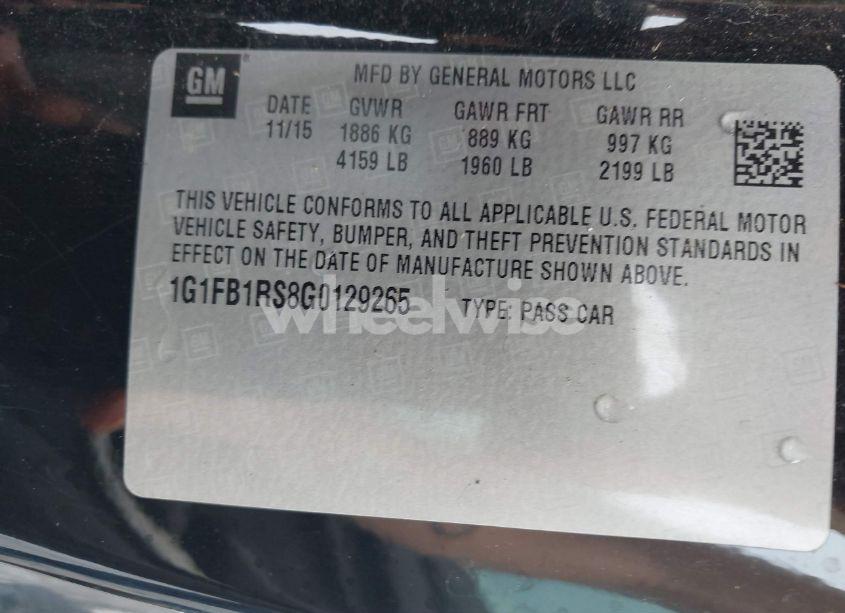 Photo 9 of 2016 Chevrolet Camaro 1LT (VIN 1G1FB1RS8G0129265)