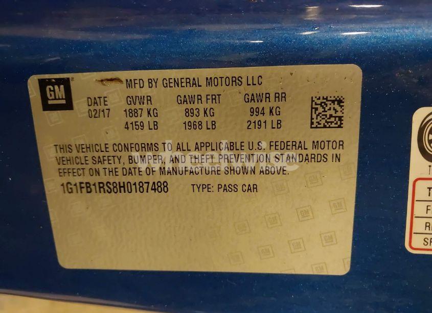 Photo 9 of 2017 Chevrolet Camaro 1LT (VIN 1G1FB1RS8H0187488)