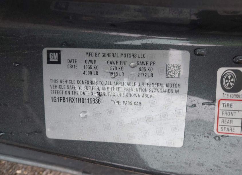 Photo 9 of 2017 Chevrolet Camaro 1LT (VIN 1G1FB1RX1H0119836)