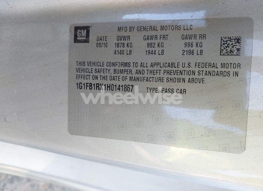 Photo 9 of 2017 Chevrolet Camaro 1LT (VIN 1G1FB1RX1H0141867)