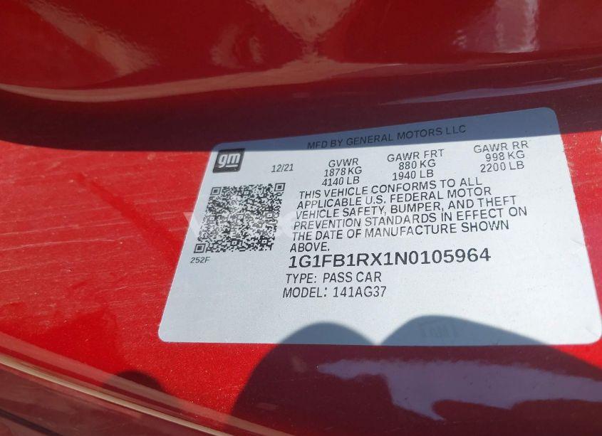 Photo 9 of 2022 Chevrolet Camaro RWD 1LT (VIN 1G1FB1RX1N0105964)