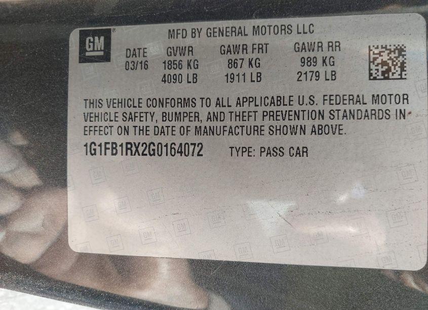 Photo 9 of 2016 Chevrolet Camaro 1LT (VIN 1G1FB1RX2G0164072)