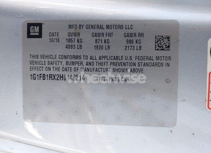 Photo 9 of 2017 Chevrolet Camaro 1LT (VIN 1G1FB1RX2H0148214)