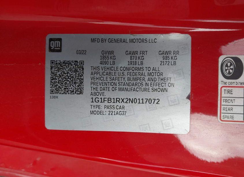 Photo 9 of 2022 Chevrolet Camaro RWD 1LT (VIN 1G1FB1RX2N0117072)