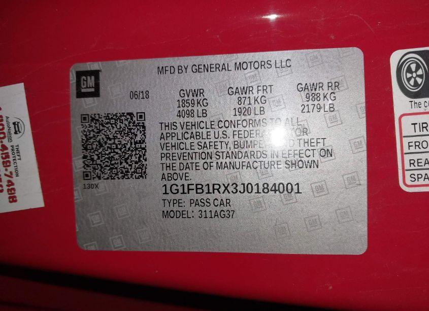 Photo 9 of 2018 Chevrolet Camaro 1LT (VIN 1G1FB1RX3J0184001)