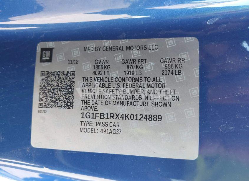 Photo 9 of 2019 Chevrolet Camaro 1LT (VIN 1G1FB1RX4K0124889)