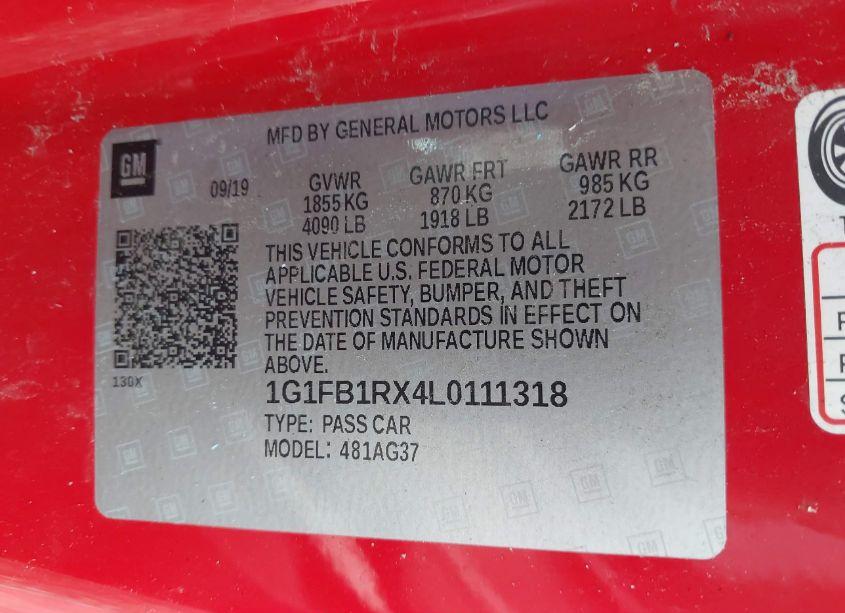 Photo 9 of 2020 Chevrolet Camaro RWD 1LT (VIN 1G1FB1RX4L0111318)