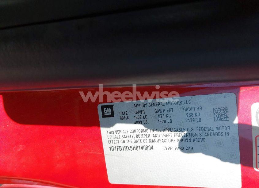 Photo 9 of 2017 Chevrolet Camaro 1LT (VIN 1G1FB1RX5H0140804)