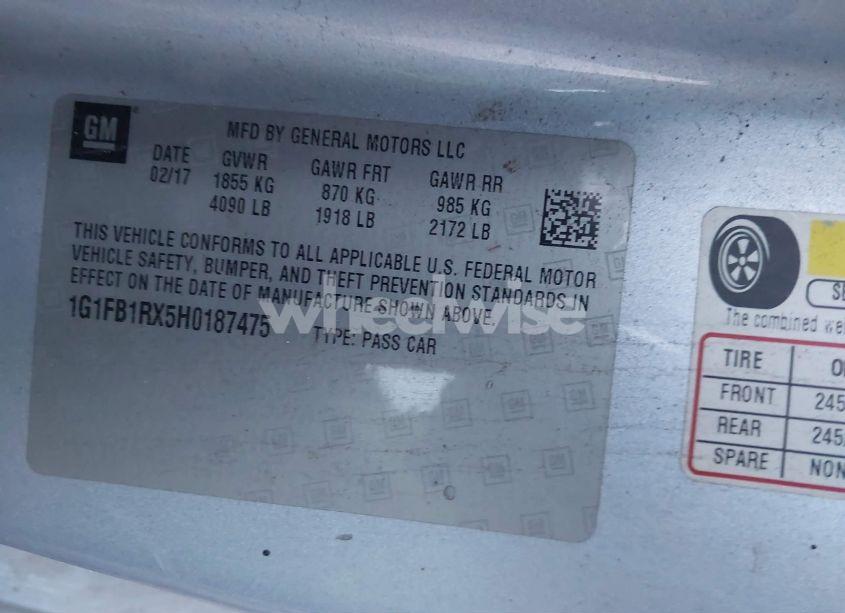 Photo 9 of 2017 Chevrolet Camaro 1LT (VIN 1G1FB1RX5H0187475)