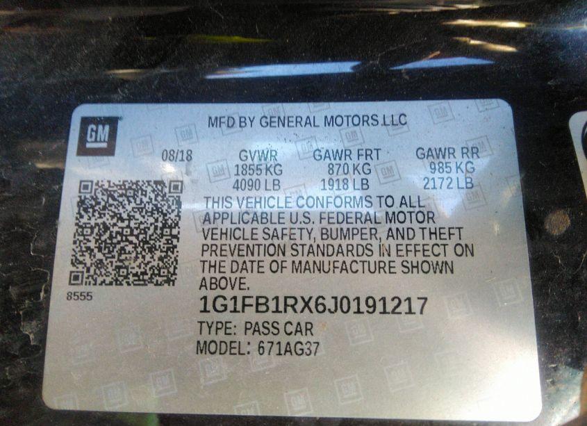 Photo 9 of 2018 Chevrolet Camaro 1LT (VIN 1G1FB1RX6J0191217)