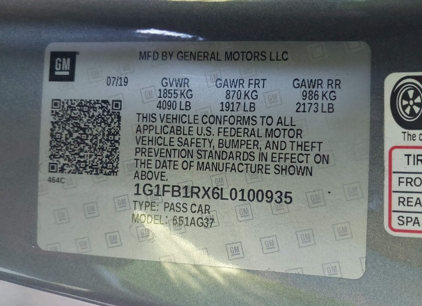 Photo 9 of 2020 Chevrolet Camaro RWD 1LS (VIN 1G1FB1RX6L0100935)