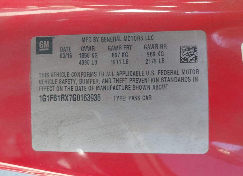 Photo 9 of 2016 Chevrolet Camaro 1LT (VIN 1G1FB1RX7G0163936)