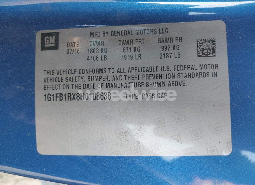 Photo 9 of 2017 Chevrolet Camaro 1LT (VIN 1G1FB1RX8H0108638)