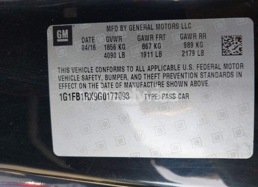 Photo 9 of 2016 Chevrolet Camaro 1LT (VIN 1G1FB1RX9G0177093)