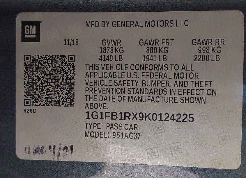 Photo 9 of 2019 Chevrolet Camaro 1LT (VIN 1G1FB1RX9K0124225)