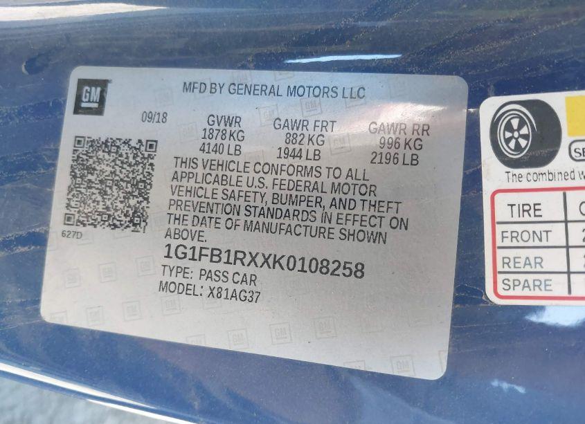 Photo 9 of 2019 Chevrolet Camaro 1LT (VIN 1G1FB1RXXK0108258)