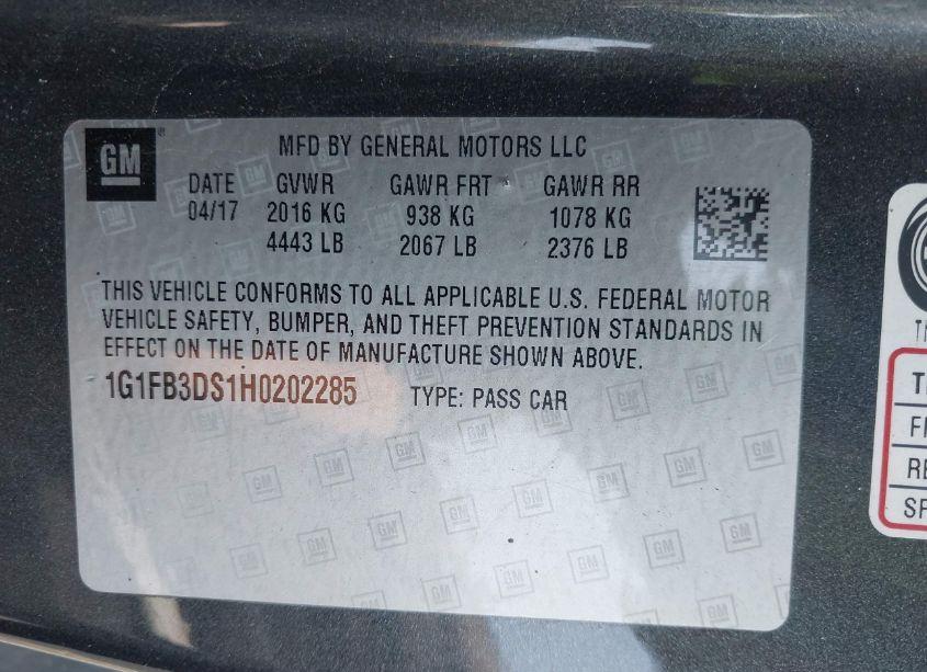 Photo 9 of 2017 Chevrolet Camaro 1LT (VIN 1G1FB3DS1H0202285)