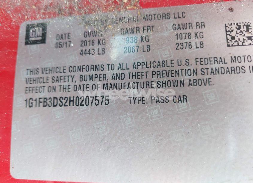 Photo 9 of 2017 Chevrolet Camaro 1LT (VIN 1G1FB3DS2H0207575)