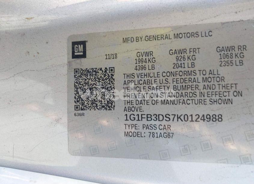 Photo 9 of 2019 Chevrolet Camaro LS/LT (VIN 1G1FB3DS7K0124988)