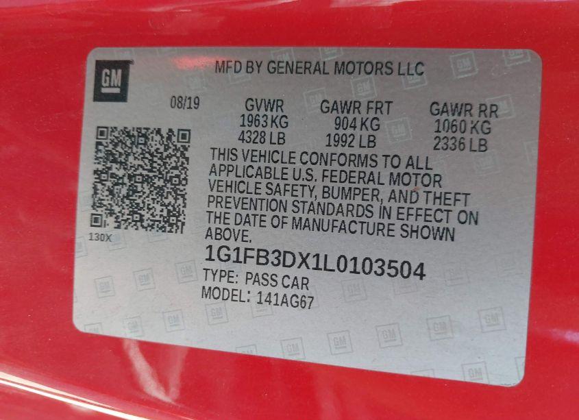 Photo 9 of 2020 Chevrolet Camaro RWD 1LT (VIN 1G1FB3DX1L0103504)