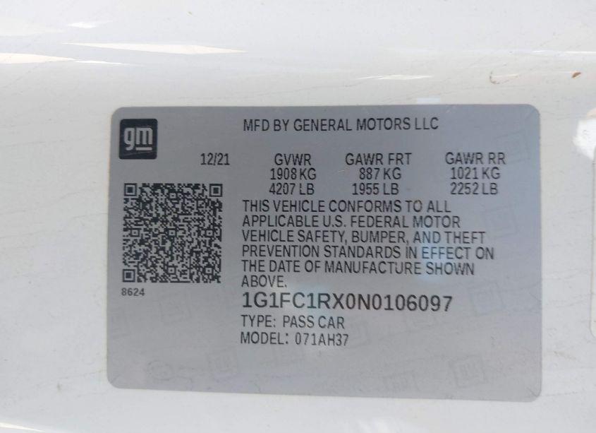 Photo 9 of 2022 Chevrolet Camaro RWD 2LT (VIN 1G1FC1RX0N0106097)