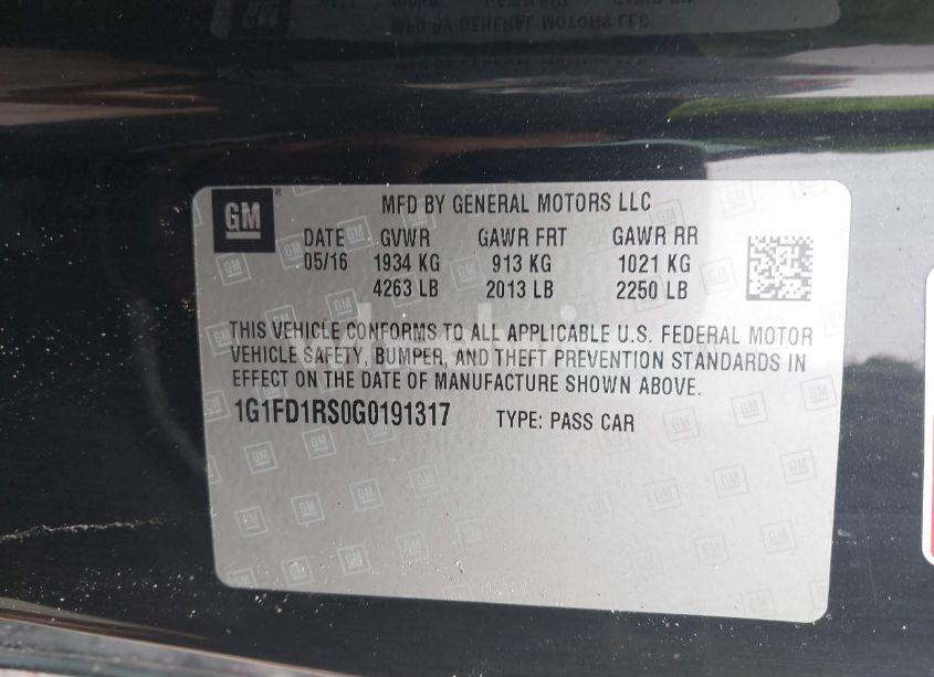 Photo 9 of 2016 Chevrolet Camaro 2LT (VIN 1G1FD1RS0G0191317)