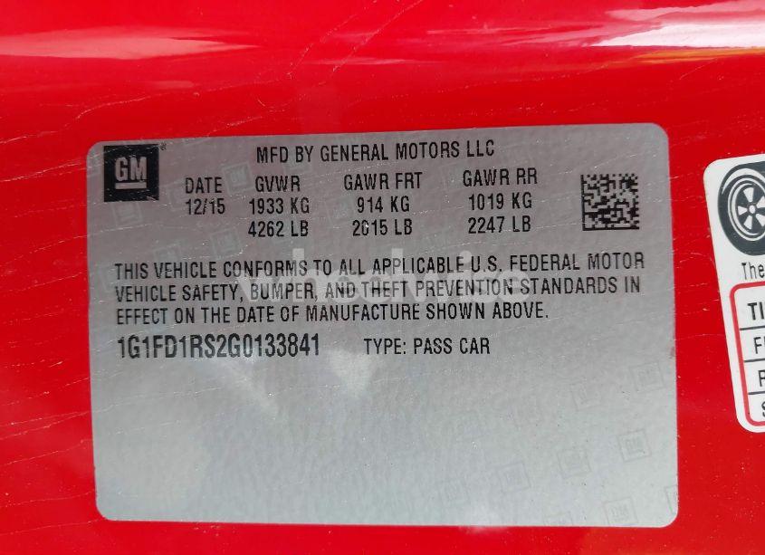 Photo 9 of 2016 Chevrolet Camaro 2LT (VIN 1G1FD1RS2G0133841)