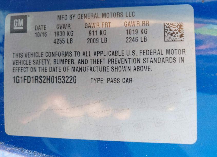 Photo 9 of 2017 Chevrolet Camaro 2LT (VIN 1G1FD1RS2H0153220)