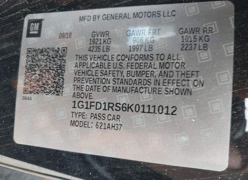 Photo 9 of 2019 Chevrolet Camaro 2LT (VIN 1G1FD1RS6K0111012)