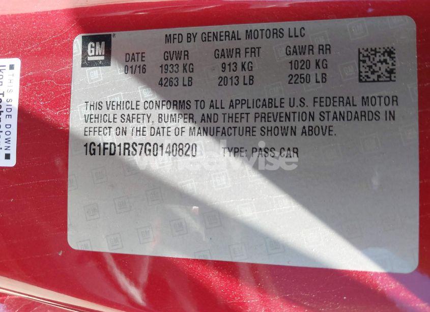 Photo 9 of 2016 Chevrolet Camaro 2LT (VIN 1G1FD1RS7G0140820)