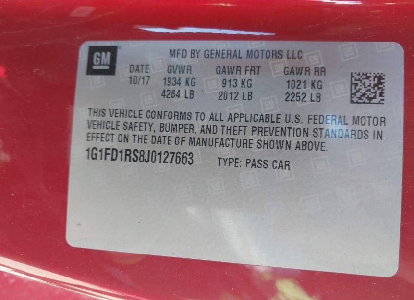 Photo 9 of 2018 Chevrolet Camaro 2LT (VIN 1G1FD1RS8J0127663)