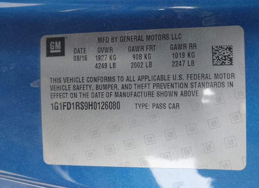 Photo 9 of 2017 Chevrolet Camaro 2LT (VIN 1G1FD1RS9H0126080)