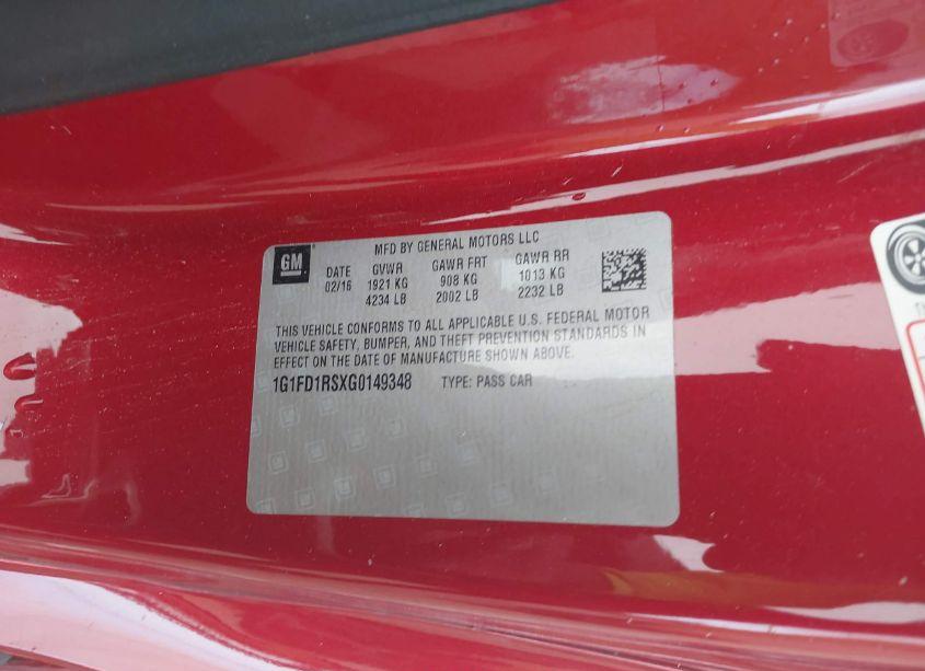 Photo 9 of 2016 Chevrolet Camaro 2LT (VIN 1G1FD1RSXG0149348)