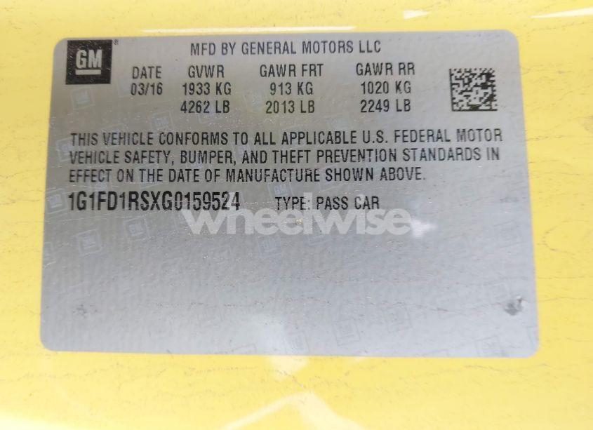 Photo 9 of 2016 Chevrolet Camaro 2LT (VIN 1G1FD1RSXG0159524)