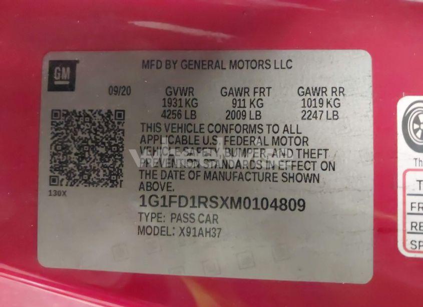 Photo 9 of 2021 Chevrolet Camaro RWD 2LT (VIN 1G1FD1RSXM0104809)