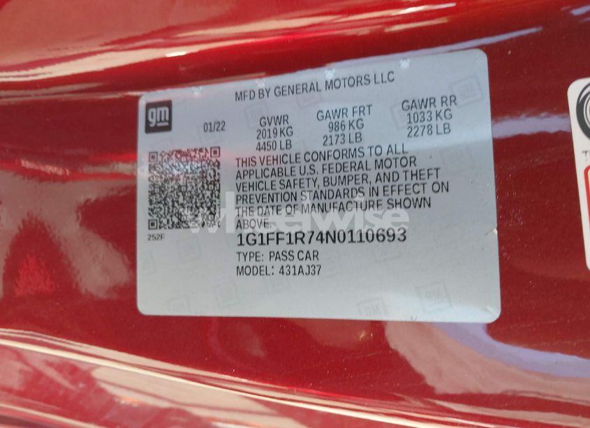 Photo 9 of 2022 Chevrolet Camaro RWD LT1 (VIN 1G1FF1R74N0110693)